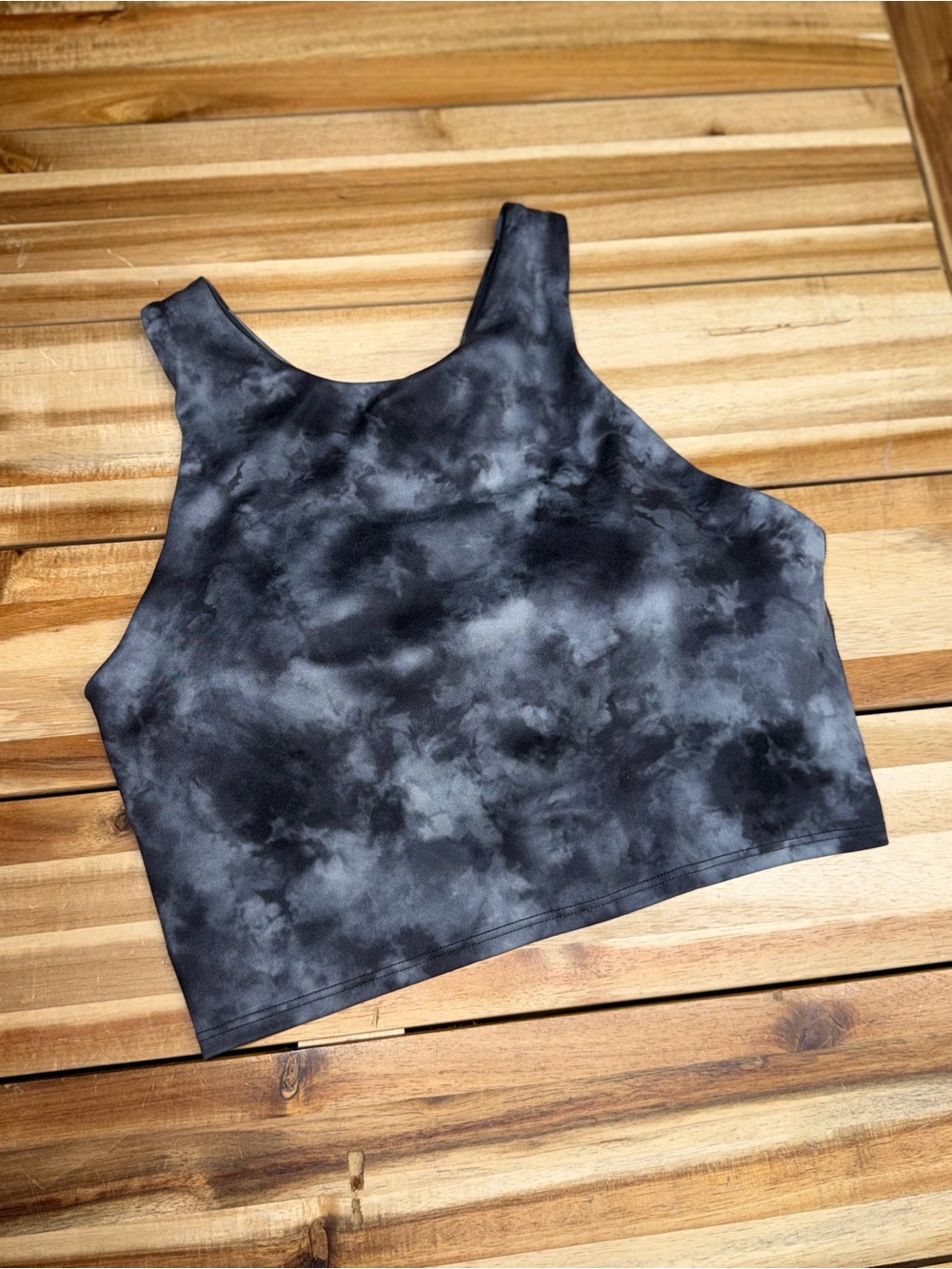 Athleta Black & Gray Tie-Dye Cropped Tank